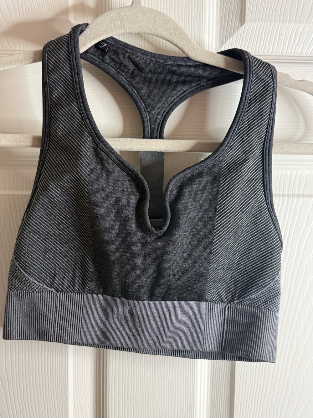 gray and black Gymshark Silver Lining Seamless Sports Bra